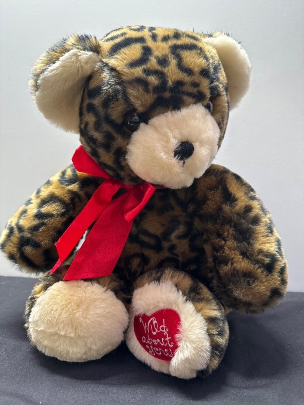 Commonwealth Wild About You Leopard Print Teddy Bear Plush With Red Bow - 12 Inc